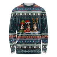 Bernese Mountain Dogs in Holiday Costumes Long Sleeve Shirt with Green Snowflake Pattern Design - Wonder Print Shop