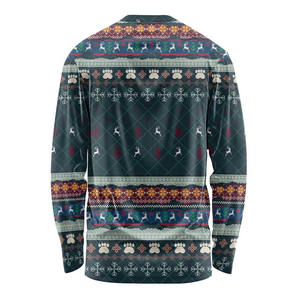 Bernese Mountain Dogs in Holiday Costumes Long Sleeve Shirt with Green Snowflake Pattern Design - Wonder Print Shop