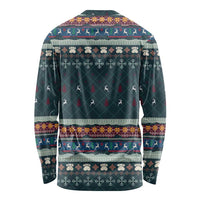 Bernese Mountain Dogs in Holiday Costumes Long Sleeve Shirt with Green Snowflake Pattern Design - Wonder Print Shop