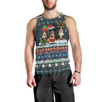 Bernese Mountain Dogs in Holiday Costumes Men Tank Top with Green Snowflake Pattern Design - Wonder Print Shop