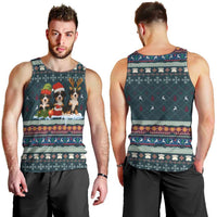 Bernese Mountain Dogs in Holiday Costumes Men Tank Top with Green Snowflake Pattern Design - Wonder Print Shop