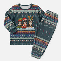 Bernese Mountain Dogs in Holiday Costumes Christmas Pajama Set with Green Snowflake Pattern Design - Wonder Print Shop