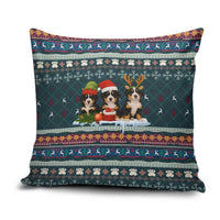 Bernese Mountain Dogs in Holiday Costumes Pillow Cover with Green Snowflake Pattern Design - Wonder Print Shop