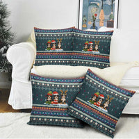 Bernese Mountain Dogs in Holiday Costumes Pillow Cover with Green Snowflake Pattern Design - Wonder Print Shop