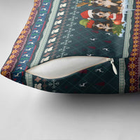 Bernese Mountain Dogs in Holiday Costumes Pillow Cover with Green Snowflake Pattern Design - Wonder Print Shop