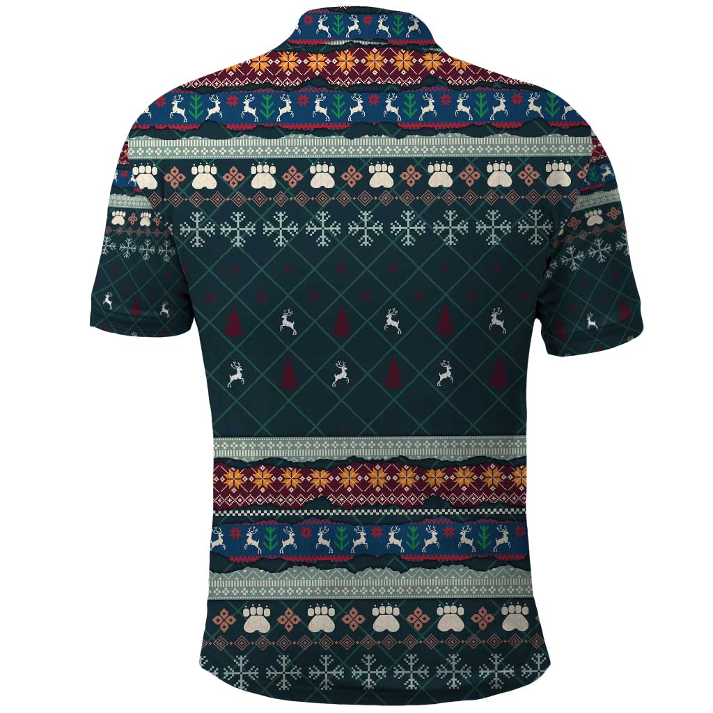 Bernese Mountain Dogs in Holiday Costumes Polo Shirt with Green Snowflake Pattern Design - Wonder Print Shop