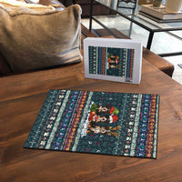 Bernese Mountain Dogs in Holiday Costumes Puzzle with Green Snowflake Pattern Design - Wonder Print Shop