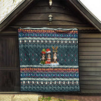 Bernese Mountain Dogs in Holiday Costumes Quilt with Green Snowflake Pattern Design - Wonder Print Shop
