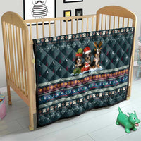 Bernese Mountain Dogs in Holiday Costumes Quilt with Green Snowflake Pattern Design - Wonder Print Shop