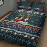 Bernese Mountain Dogs in Holiday Costumes Quilt Bed Set with Green Snowflake Pattern Design - Wonder Print Shop