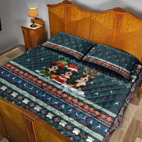 Bernese Mountain Dogs in Holiday Costumes Quilt Bed Set with Green Snowflake Pattern Design - Wonder Print Shop