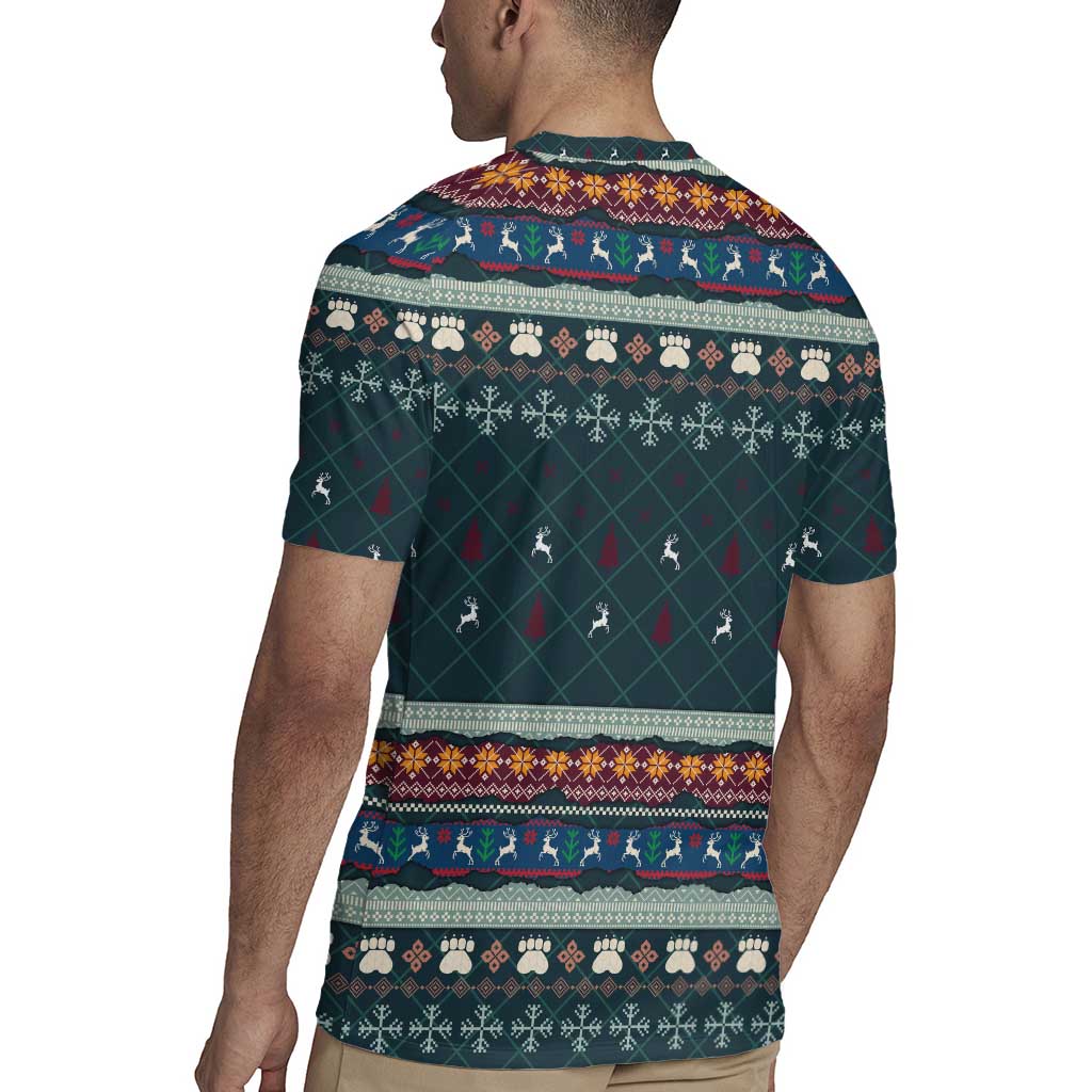 Bernese Mountain Dogs in Holiday Costumes Rugby Jersey with Green Snowflake Pattern Design - Wonder Print Shop