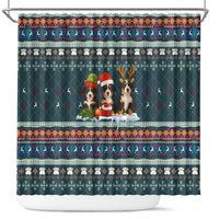 Bernese Mountain Dogs in Holiday Costumes Shower Curtain with Green Snowflake Pattern Design - Wonder Print Shop