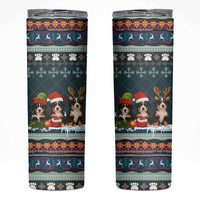 Bernese Mountain Dogs in Holiday Costumes Skinny Tumbler with Green Snowflake Pattern Design - Wonder Print Shop