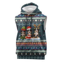 Bernese Mountain Dogs in Holiday Costumes Sleeveless Hoodie with Green Snowflake Pattern Design - Wonder Print Shop