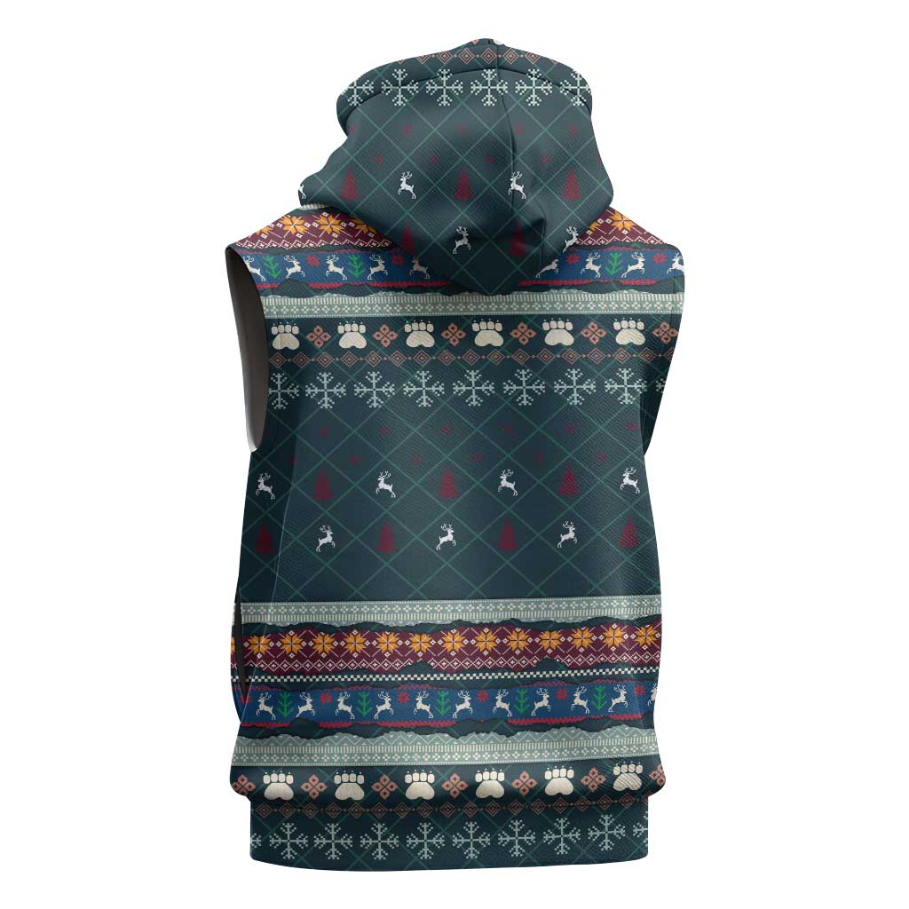Bernese Mountain Dogs in Holiday Costumes Sleeveless Hoodie with Green Snowflake Pattern Design - Wonder Print Shop