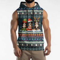 Bernese Mountain Dogs in Holiday Costumes Sleeveless Hoodie with Green Snowflake Pattern Design - Wonder Print Shop