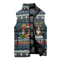 Bernese Mountain Dogs in Holiday Costumes Sleeveless Puffer Jacket with Green Snowflake Pattern Design - Wonder Print Shop