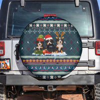 Bernese Mountain Dogs in Holiday Costumes Spare Tire Cover with Green Snowflake Pattern Design - Wonder Print Shop