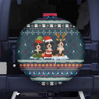 Bernese Mountain Dogs in Holiday Costumes Spare Tire Cover with Green Snowflake Pattern Design - Wonder Print Shop