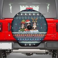 Bernese Mountain Dogs in Holiday Costumes Spare Tire Cover with Green Snowflake Pattern Design - Wonder Print Shop