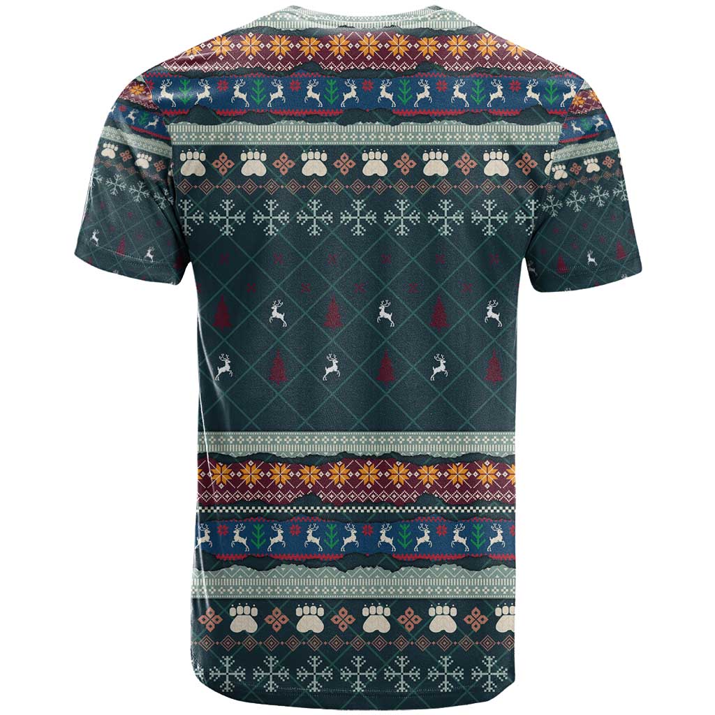 Bernese Mountain Dogs in Holiday Costumes T Shirt with Green Snowflake Pattern Design - Wonder Print Shop