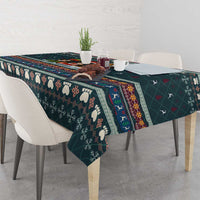 Bernese Mountain Dogs in Holiday Costumes Tablecloth with Green Snowflake Pattern Design - Wonder Print Shop
