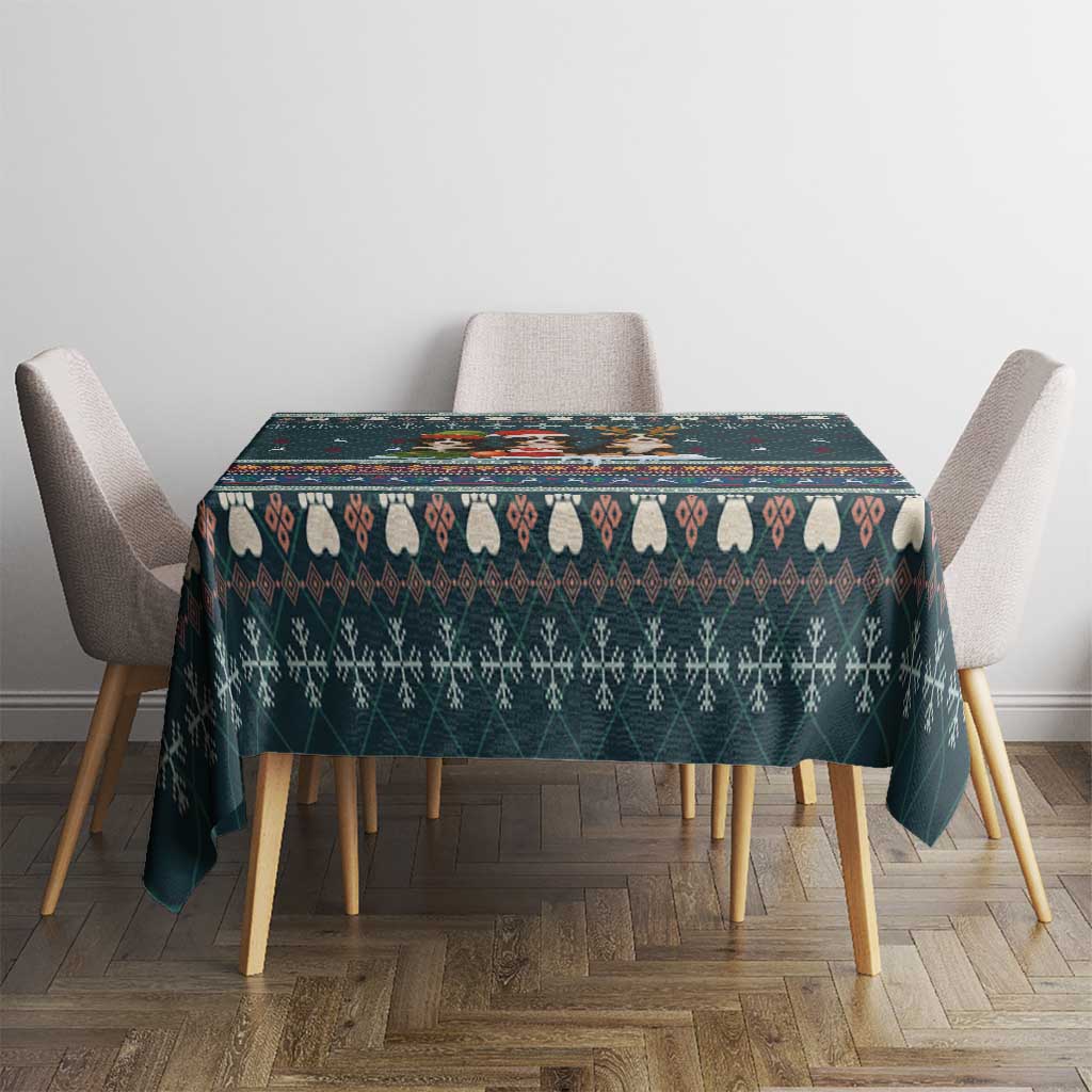 Bernese Mountain Dogs in Holiday Costumes Tablecloth with Green Snowflake Pattern Design - Wonder Print Shop
