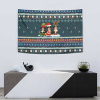 Bernese Mountain Dogs in Holiday Costumes Tapestry with Green Snowflake Pattern Design - Wonder Print Shop