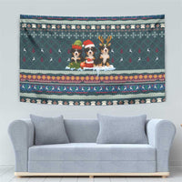 Bernese Mountain Dogs in Holiday Costumes Tapestry with Green Snowflake Pattern Design - Wonder Print Shop