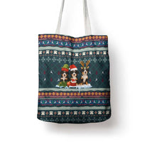 Bernese Mountain Dogs in Holiday Costumes Tote Bag with Green Snowflake Pattern Design - Wonder Print Shop