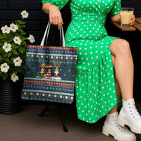 Bernese Mountain Dogs in Holiday Costumes Tote Bag with Green Snowflake Pattern Design - Wonder Print Shop