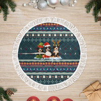 Bernese Mountain Dogs in Holiday Costumes Tree Skirt with Green Snowflake Pattern Design - Wonder Print Shop