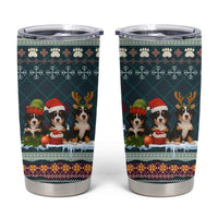Bernese Mountain Dogs in Holiday Costumes Tumbler Cup with Green Snowflake Pattern Design - Wonder Print Shop