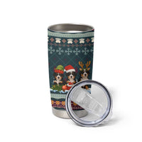 Bernese Mountain Dogs in Holiday Costumes Tumbler Cup with Green Snowflake Pattern Design - Wonder Print Shop