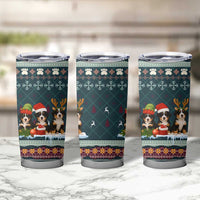 Bernese Mountain Dogs in Holiday Costumes Tumbler Cup with Green Snowflake Pattern Design - Wonder Print Shop