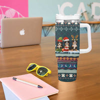 Bernese Mountain Dogs in Holiday Costumes Tumbler With Handle with Green Snowflake Pattern Design - Wonder Print Shop