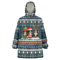 Bernese Mountain Dogs in Holiday Costumes Wearable Blanket Hoodie with Green Snowflake Pattern Design - Wonder Print Shop
