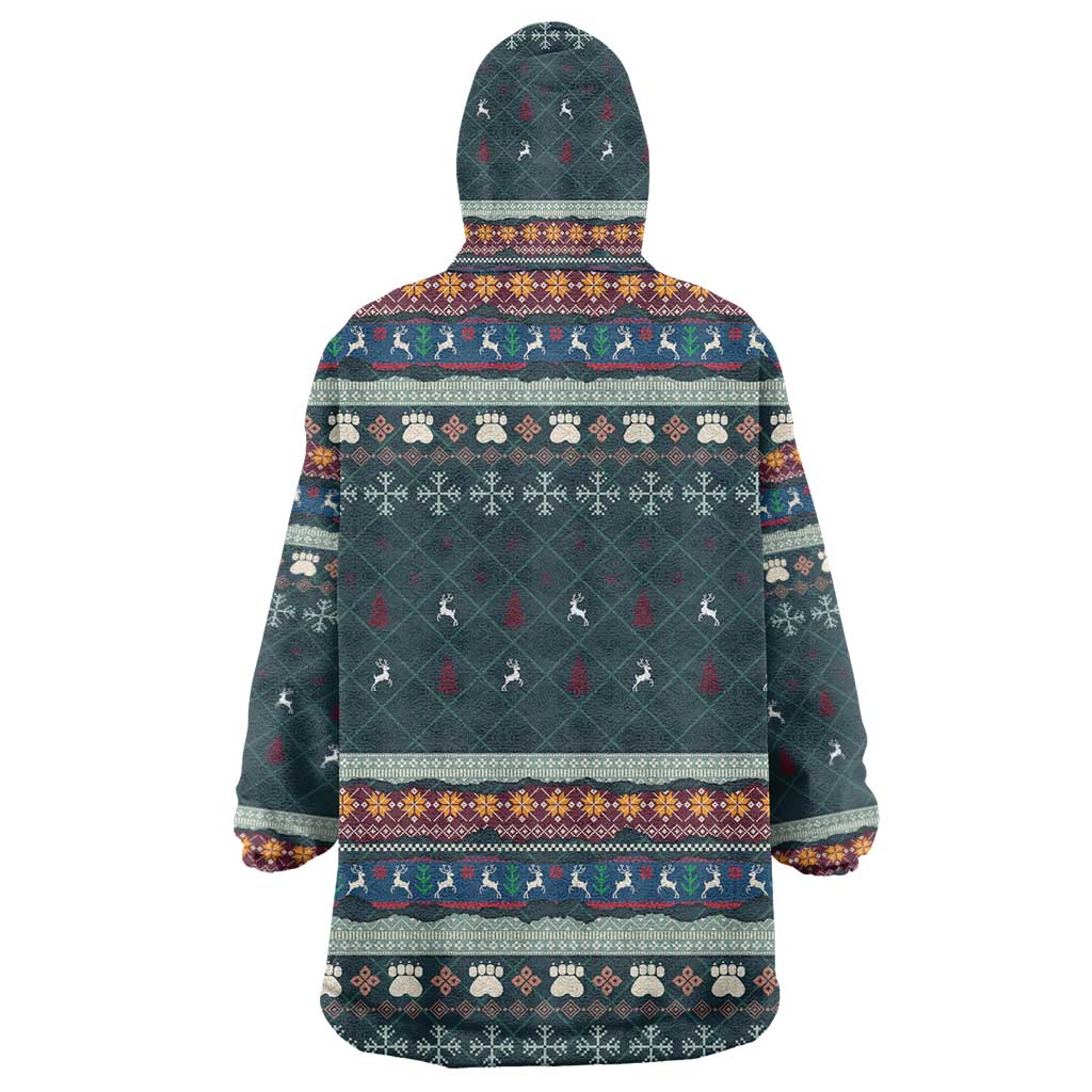 Bernese Mountain Dogs in Holiday Costumes Wearable Blanket Hoodie with Green Snowflake Pattern Design - Wonder Print Shop