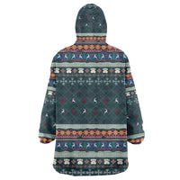 Bernese Mountain Dogs in Holiday Costumes Wearable Blanket Hoodie with Green Snowflake Pattern Design - Wonder Print Shop