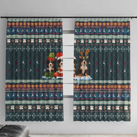 Bernese Mountain Dogs in Holiday Costumes Window Curtain with Green Snowflake Pattern Design - Wonder Print Shop