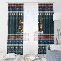 Bernese Mountain Dogs in Holiday Costumes Window Curtain with Green Snowflake Pattern Design - Wonder Print Shop