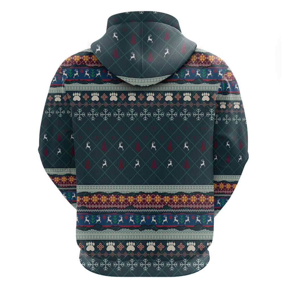 Bernese Mountain Dogs in Holiday Costumes Zip Hoodie with Green Snowflake Pattern Design - Wonder Print Shop