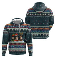 Bernese Mountain Dogs in Holiday Costumes Zip Hoodie with Green Snowflake Pattern Design - Wonder Print Shop