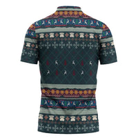 Bernese Mountain Dogs in Holiday Costumes Zipper Polo Shirt with Green Snowflake Pattern Design - Wonder Print Shop