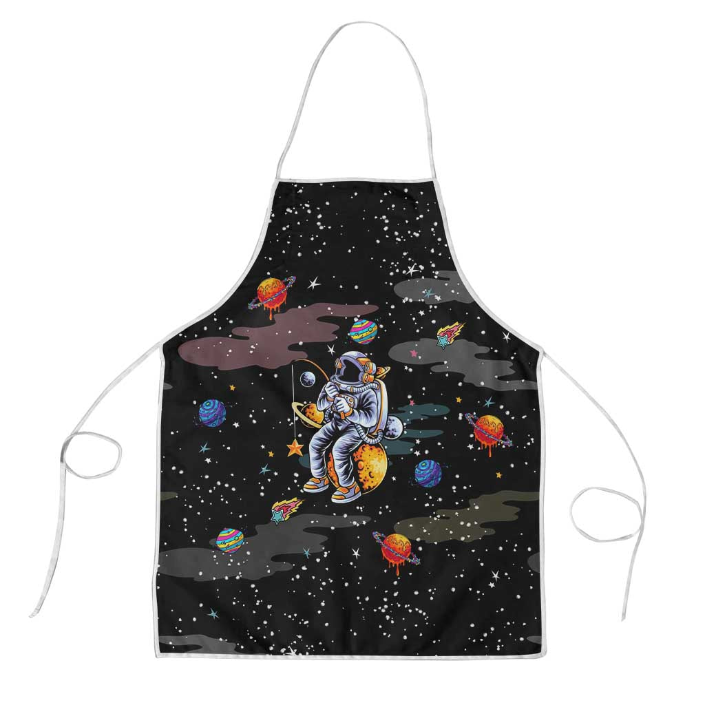 Funny Astronaut Fishing In Space Christmas Apron Xmas Holiday Patterns - Wonder Print Shop