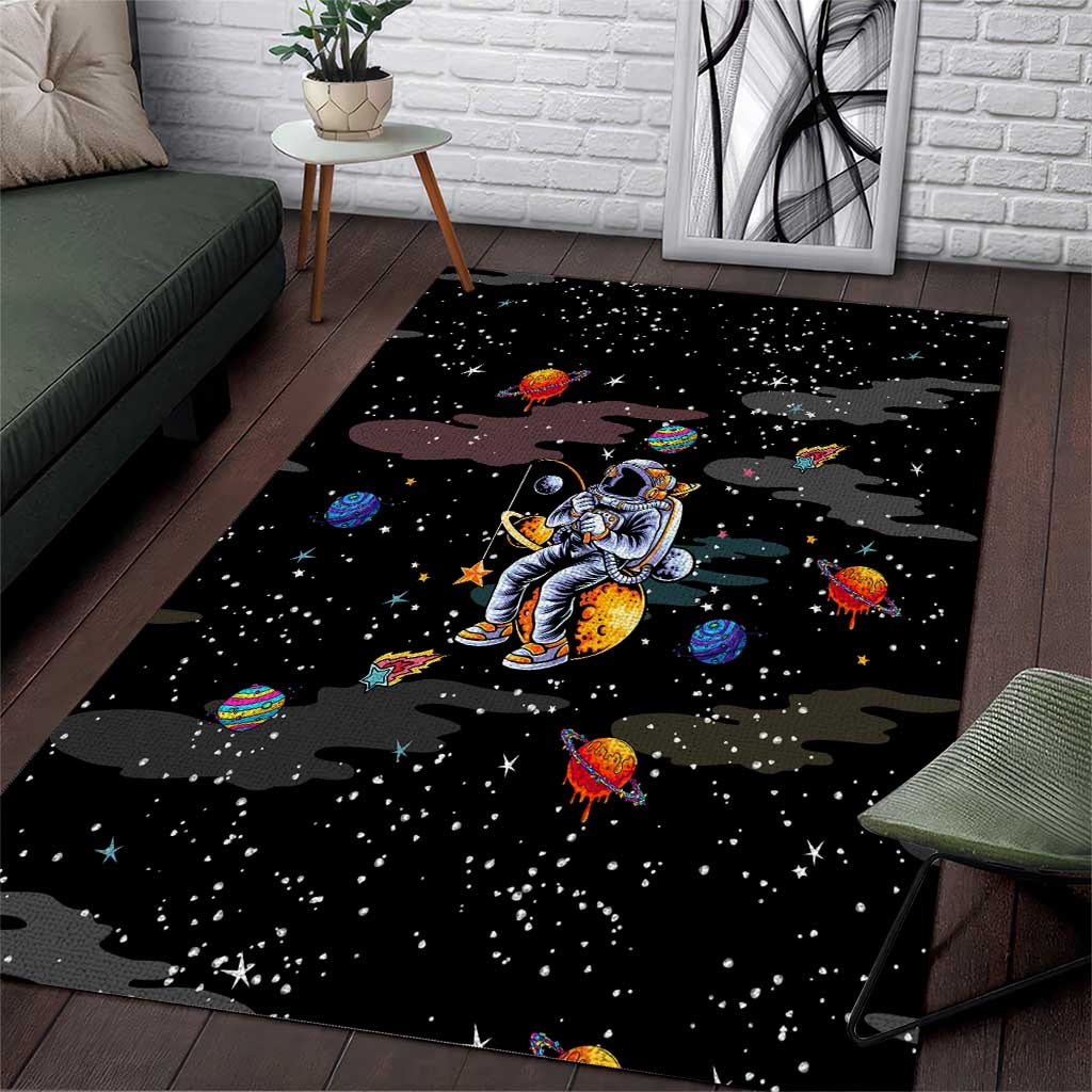Funny Astronaut Fishing In Space Christmas Area Rug Xmas Holiday Patterns - Wonder Print Shop