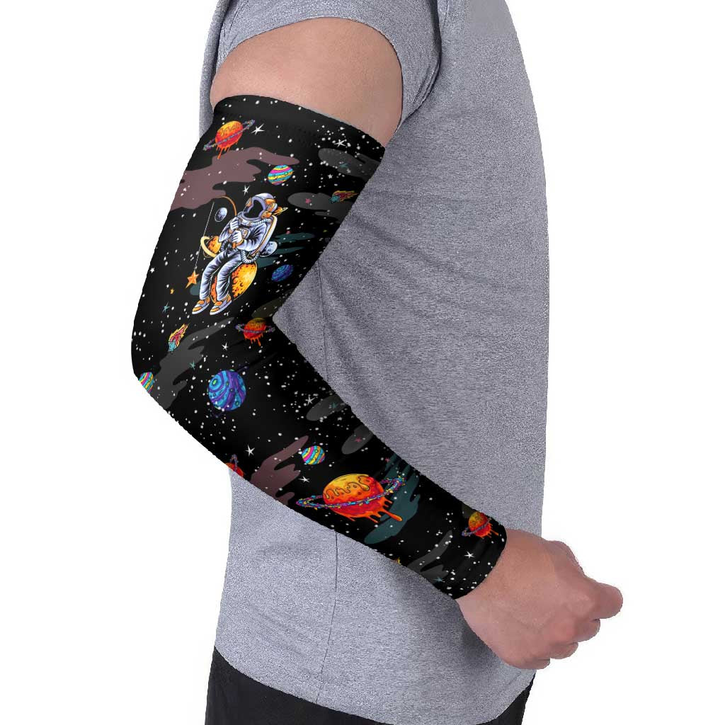 Funny Astronaut Fishing In Space Christmas Arm Sleeves Xmas Holiday Patterns - Wonder Print Shop