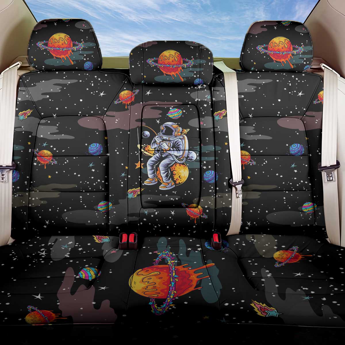 Funny Astronaut Fishing In Space Christmas Back Car Seat Cover Xmas Holiday Patterns - Wonder Print Shop