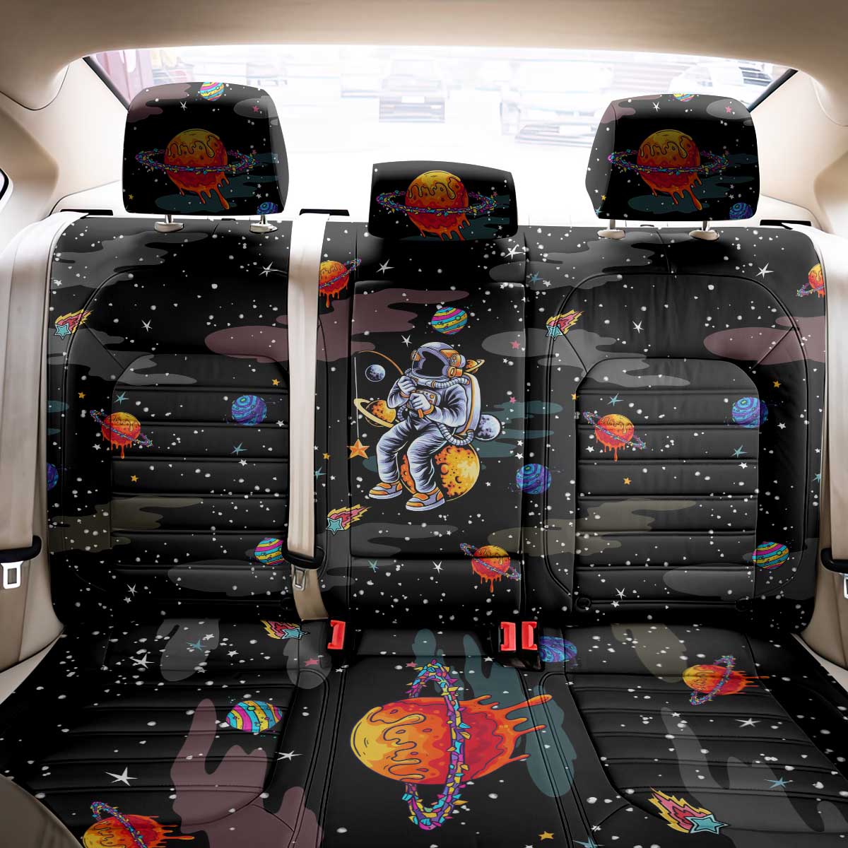 Funny Astronaut Fishing In Space Christmas Back Car Seat Cover Xmas Holiday Patterns - Wonder Print Shop